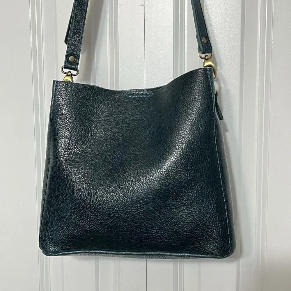 Portland Leather Goods Green Butterfly Bucket Bag Purse Crossbody